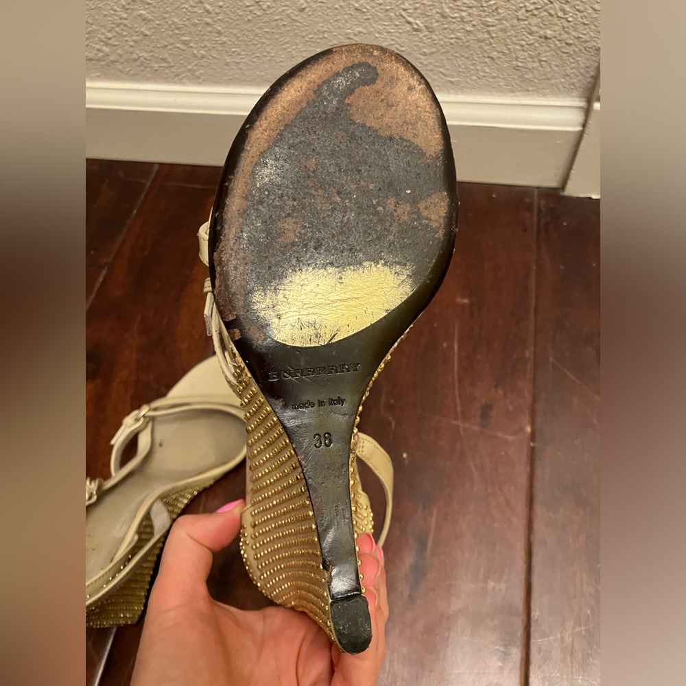 Burberry Nude Gold Rhinestone wedge heels shoes - Picture 8 of 11